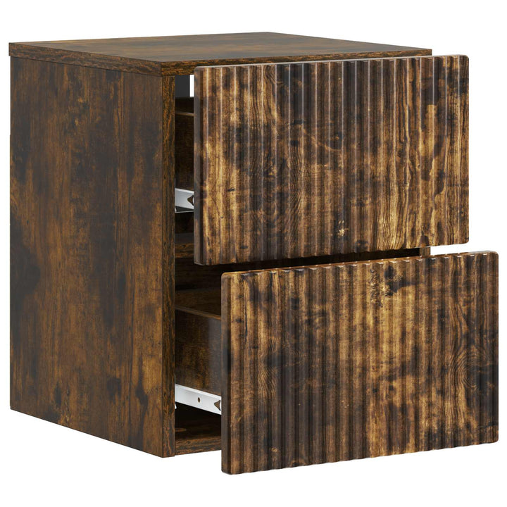 Væghængt Natbord med skuffe 2 pcs Røget eg 33 x 34,5 x 40 cm