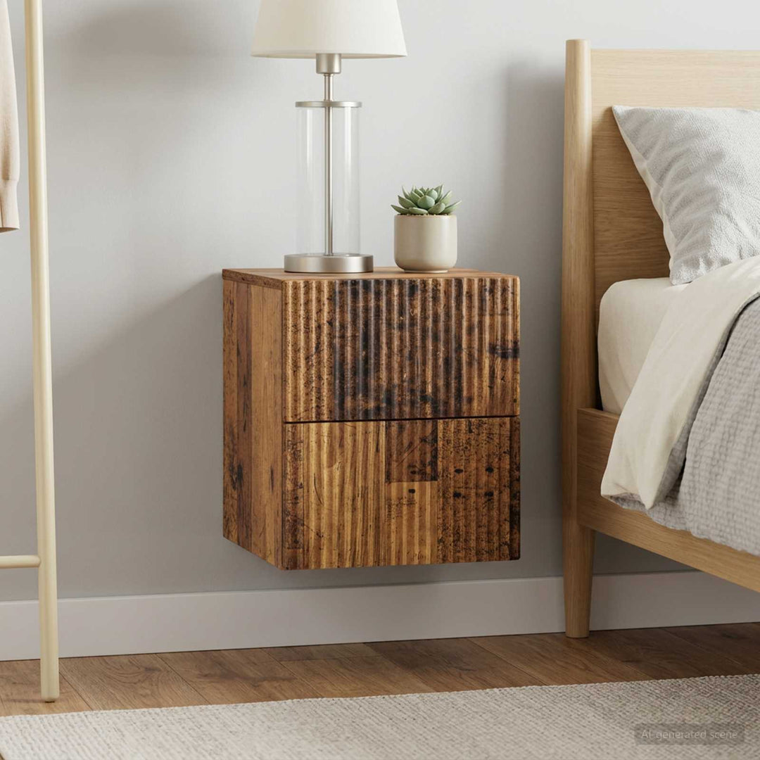 Væghængt Natbord med skuffe 2 pcs Gammelt træ 33 x 34,5 x 40 cm