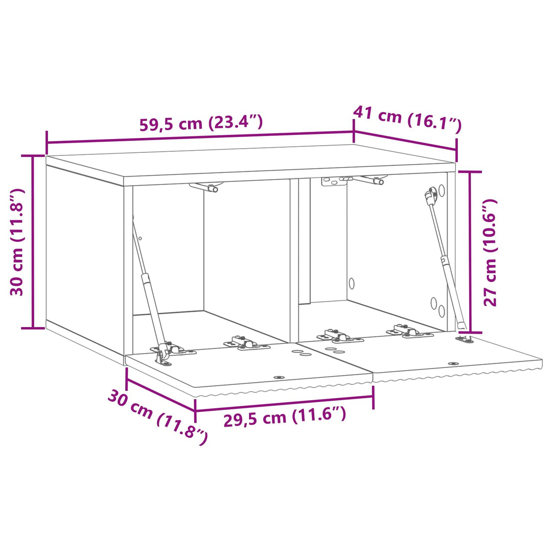 Væghængt TV-skab Sort 59,5 x 41 x 30 cm Konstrueret træ