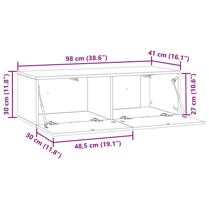 Væghængt TV-skab Sort 98 x 41 x 30 cm Konstrueret træ