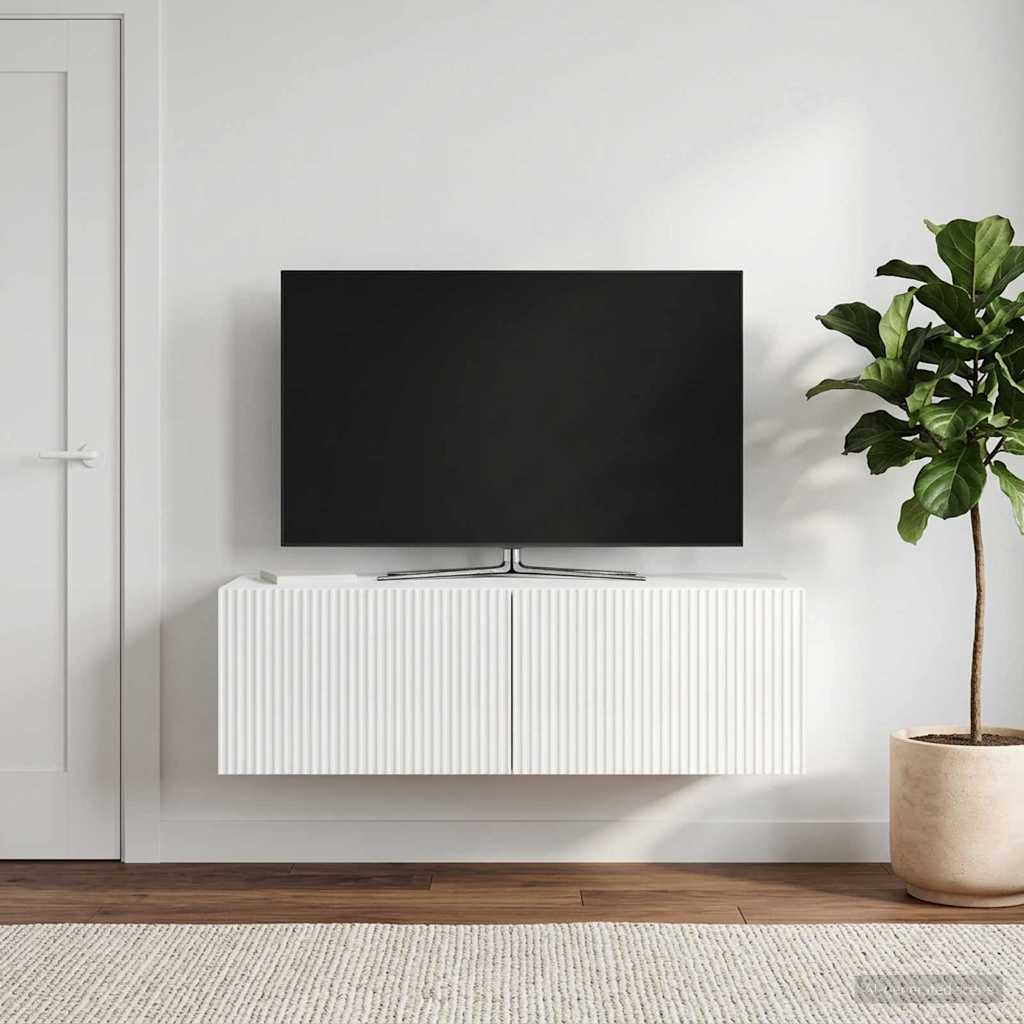 Væghængt TV-skab Hvid højglans 98 x 41 x 30 cm Konstrueret træ