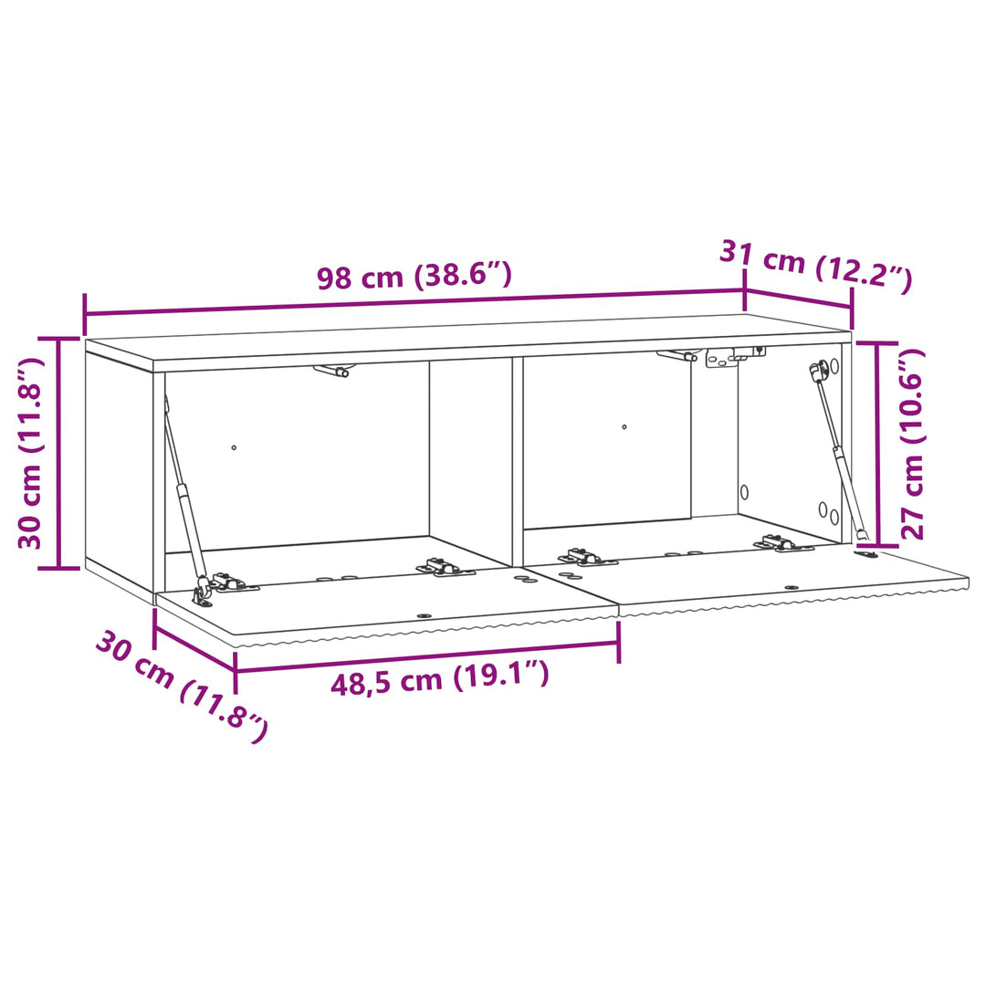 Væghængt TV-skab Betongrå 98 x 31 x 30 cm Konstrueret træ