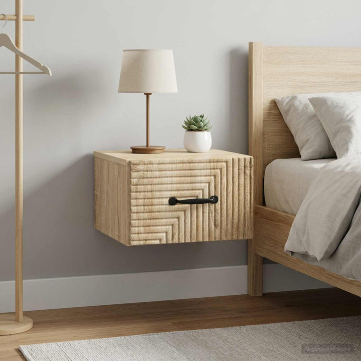 Væghængt Natbord med skuffe 2 pcs Sonoma-eg 34,5 x 33 x 20 cm