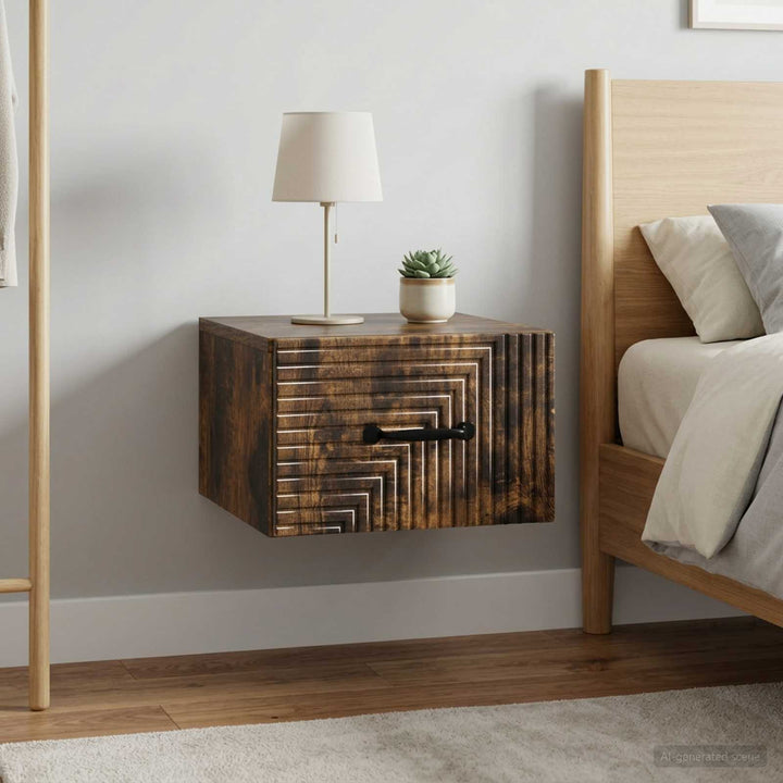 Væghængt Natbord med skuffe 2 pcs Røget eg 34,5 x 33 x 20 cm