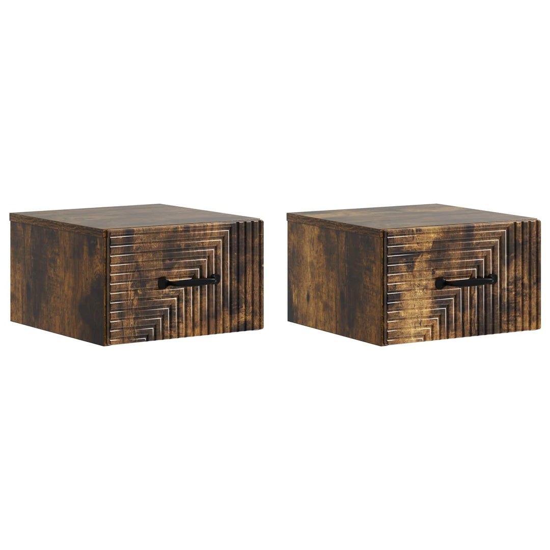 Væghængt Natbord med skuffe 2 pcs Røget eg 34,5 x 33 x 20 cm