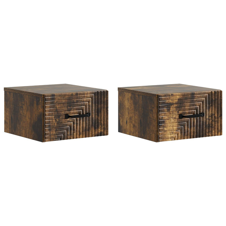 Væghængt Natbord med skuffe 2 pcs Røget eg 34,5 x 33 x 20 cm