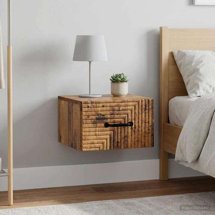 Væghængt Natbord med skuffe 2 pcs Gammelt træ 34,5 x 33 x 20 cm
