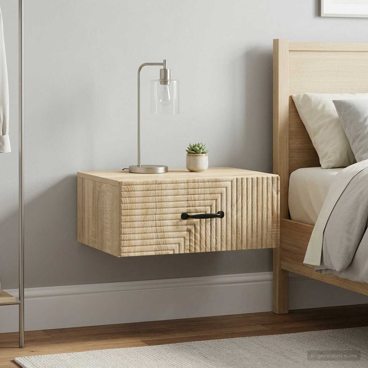 Væghængt Natbord med skuffe 2 pcs Sonoma-eg 49 x 34,5 x 20 cm