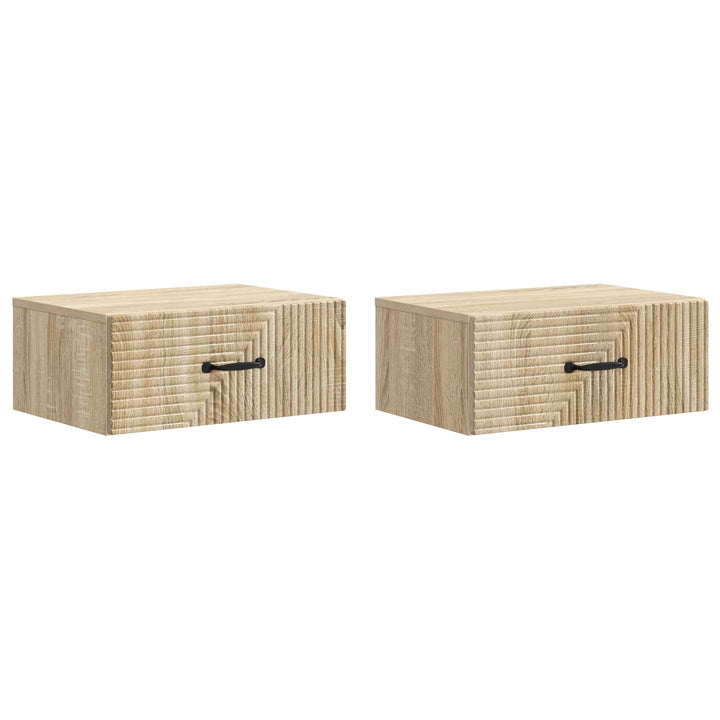 Væghængt Natbord med skuffe 2 pcs Sonoma-eg 49 x 34,5 x 20 cm