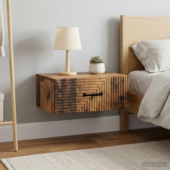 Væghængt Natbord med skuffe 2 pcs Gammelt træ 49 x 34,5 x 20 cm