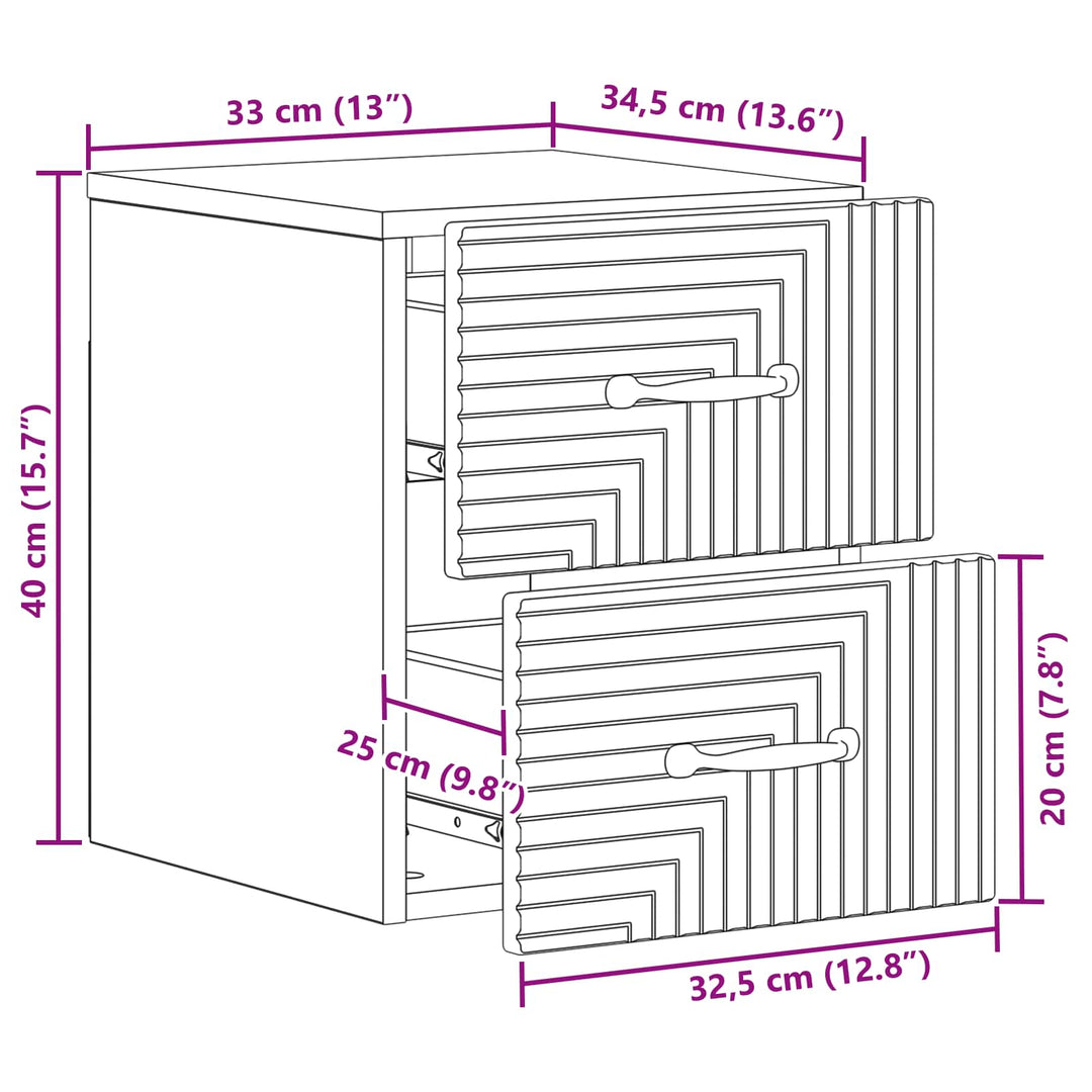 Væghængt Natbord 2 pcs Sort 34,5 x 33 x 40 cm Konstrueret træ