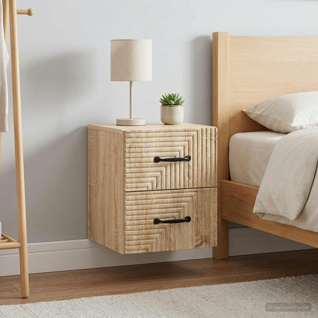 Væghængt Natbord med skuffe 2 pcs Sonoma-eg 34,5 x 33 x 40 cm
