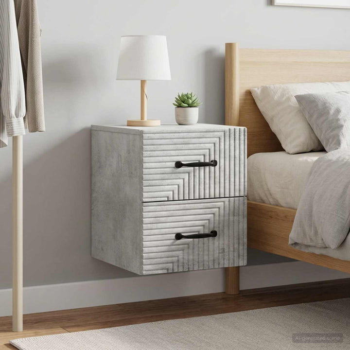 Væghængt Natbord med skuffe 2 pcs Betongrå 34,5 x 33 x 40 cm
