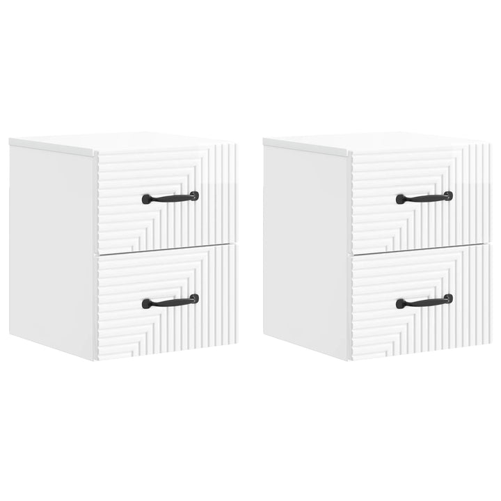 Væghængt Natbord 2 pcs Hvid højglans 34,5 x 33 x 40 cm