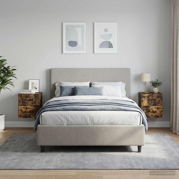 Væghængt Natbord med skuffe 2 pcs Røget eg 34,5 x 33 x 40 cm