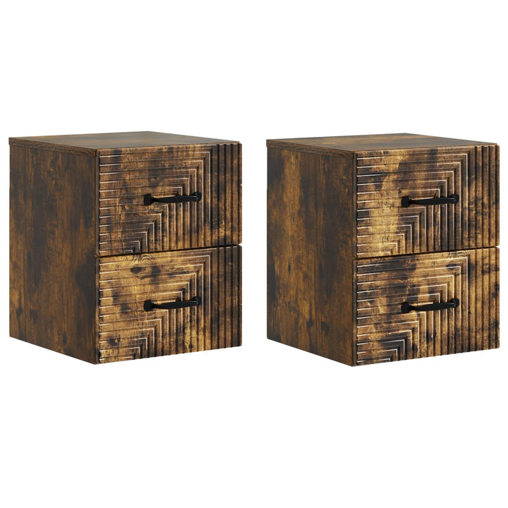 Væghængt Natbord med skuffe 2 pcs Røget eg 34,5 x 33 x 40 cm