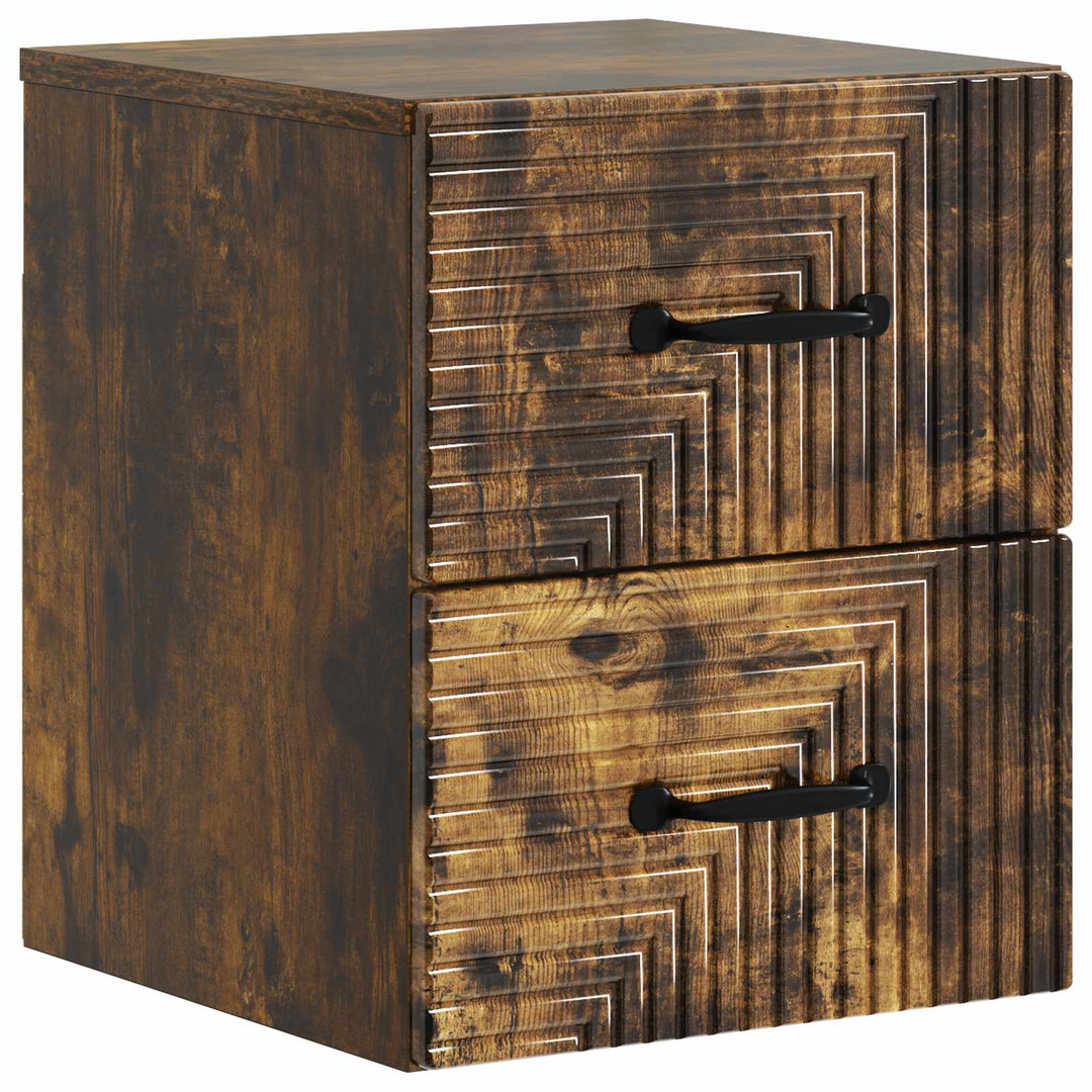 Væghængt Natbord med skuffe 2 pcs Røget eg 34,5 x 33 x 40 cm