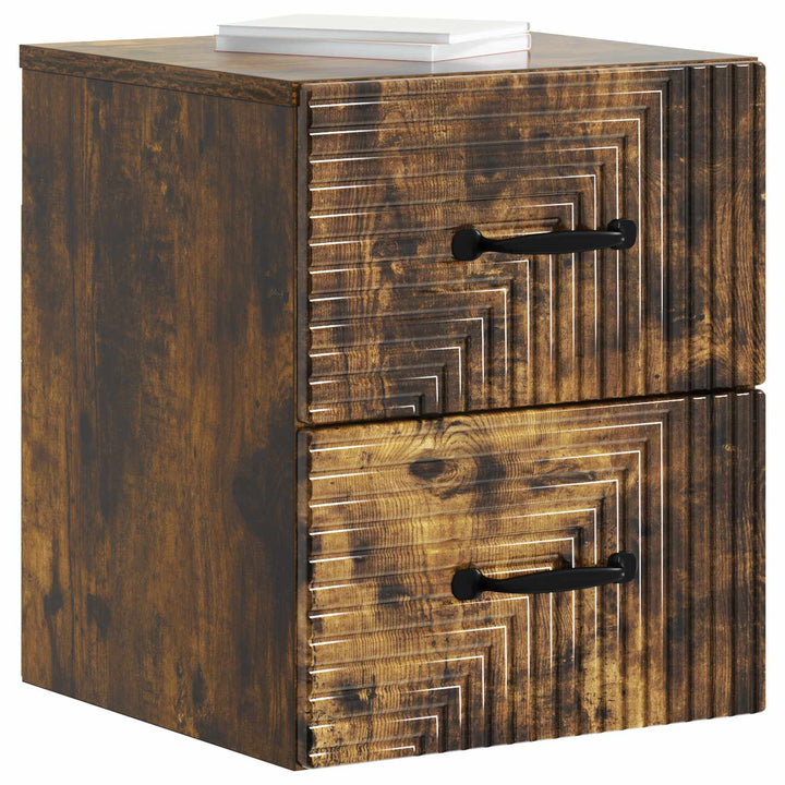 Væghængt Natbord med skuffe 2 pcs Røget eg 34,5 x 33 x 40 cm