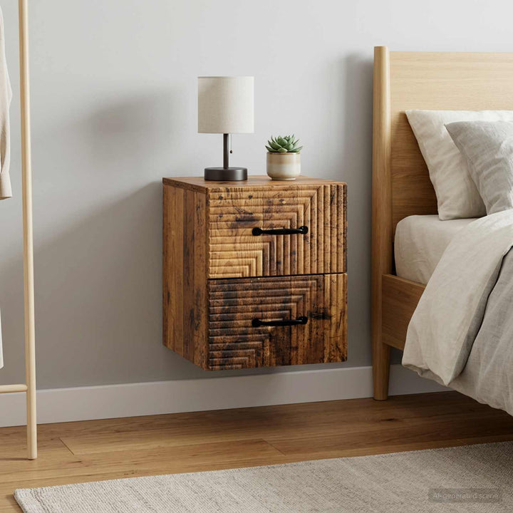 Væghængt Natbord med skuffe 2 pcs Gammelt træ 34,5 x 33 x 40 cm
