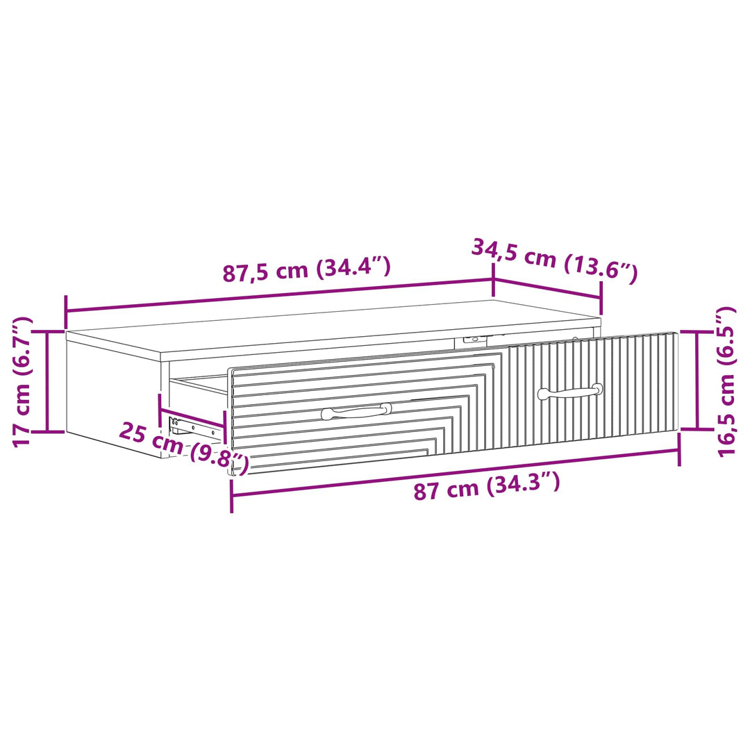 Væghængt Sideskab Hvid 87,5 x 34,5 x 17 cm Konstrueret træ