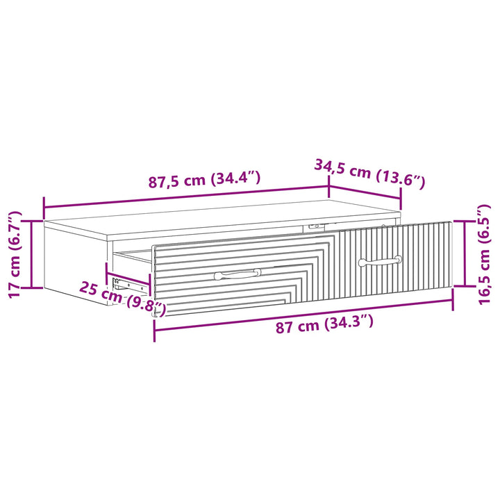 Væghængt Sideskab Hvid 87,5 x 34,5 x 17 cm Konstrueret træ