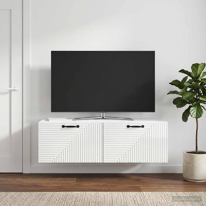 Væghængt TV-skab Hvid højglans 98 x 41 x 30 cm Konstrueret træ