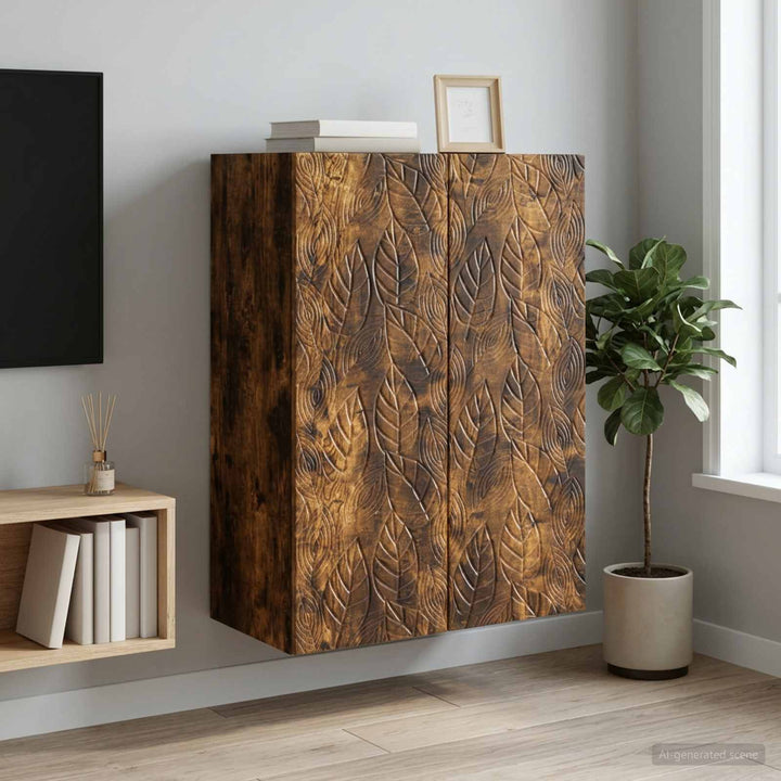 Vægmonteret skab 66 x 34,5 x 90 cm Konstrueret træ Røget eg