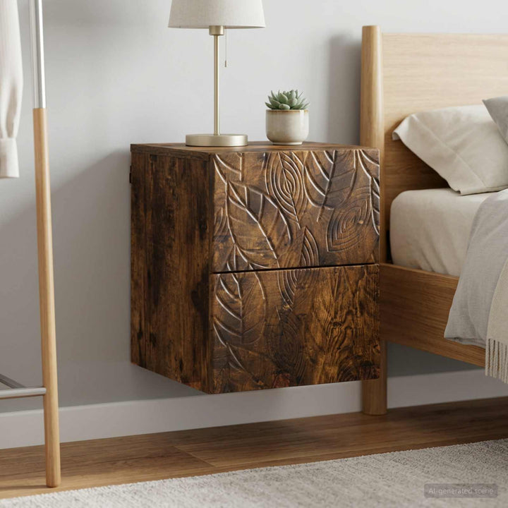 Væghængt Natbord 2 pcs Røget eg 34,5 x 33 x 40 cm