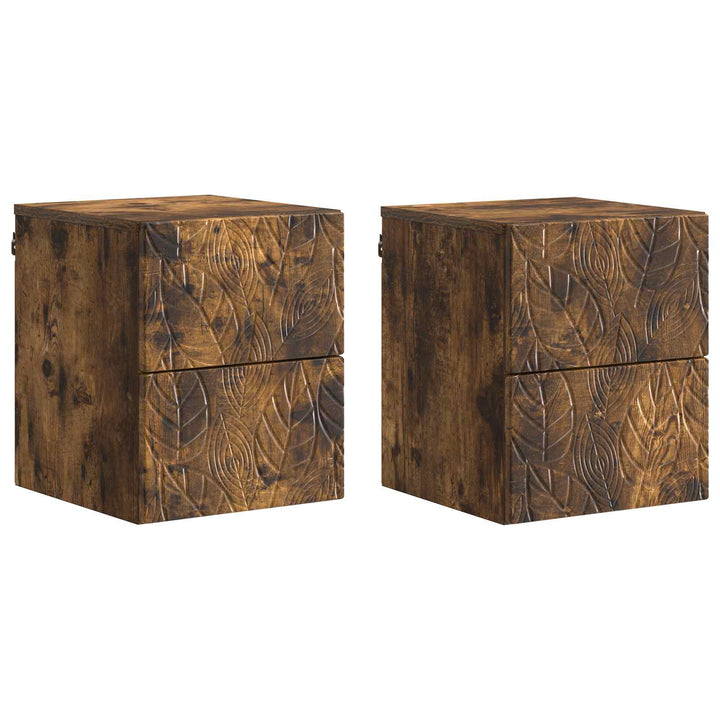 Væghængt Natbord 2 pcs Røget eg 34,5 x 33 x 40 cm