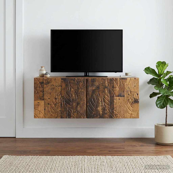 Væghængt TV-skab 98 x 41 x 30 cm Gammelt træ Konstrueret træ