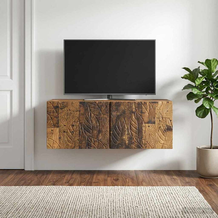 Væghængt TV-skab 98 x 31 cm Gammelt træ Konstrueret træ