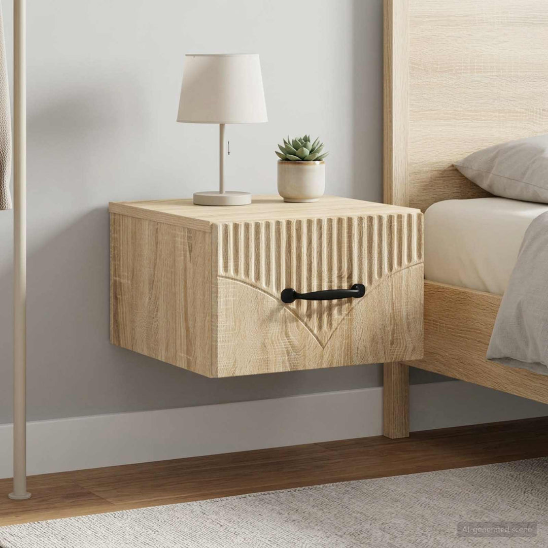 Væghængt Natbord med skuffe 2 pcs Sonoma-eg 34,5 x 33 x 20 cm