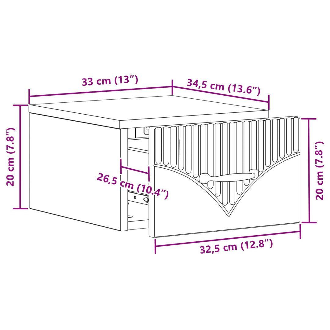 Væghængt Natbord med skuffe 2 pcs Betongrå 34,5 x 33 x 20 cm