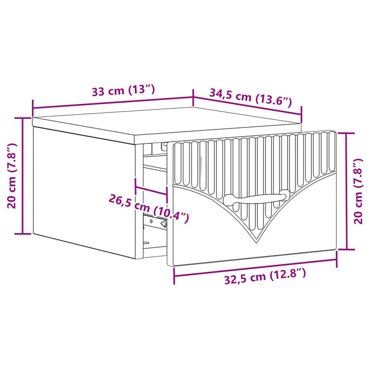 Væghængt Natbord med skuffe 2 pcs Betongrå 34,5 x 33 x 20 cm