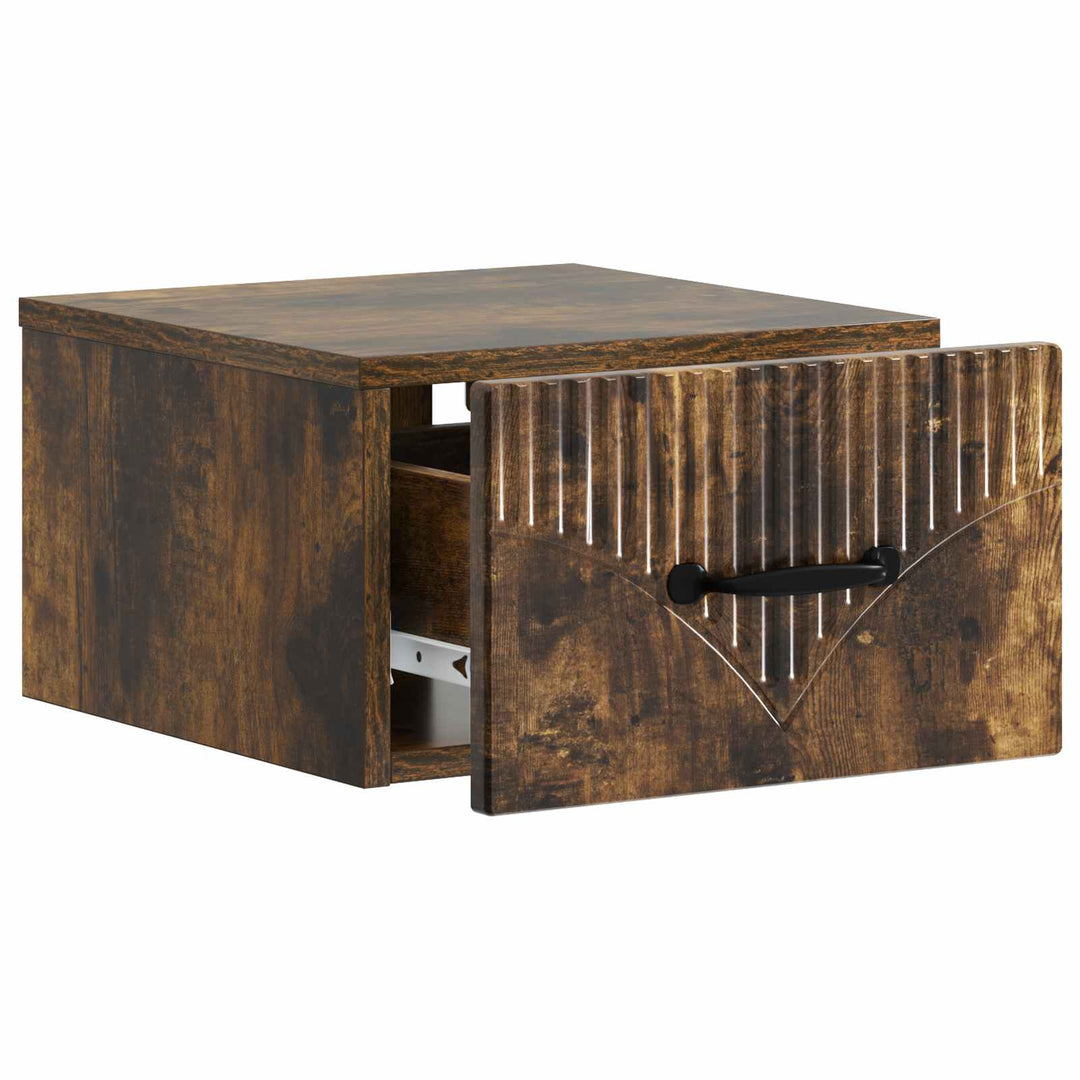 Væghængt Natbord med skuffe 2 pcs Røget eg 34,5 x 33 x 20 cm