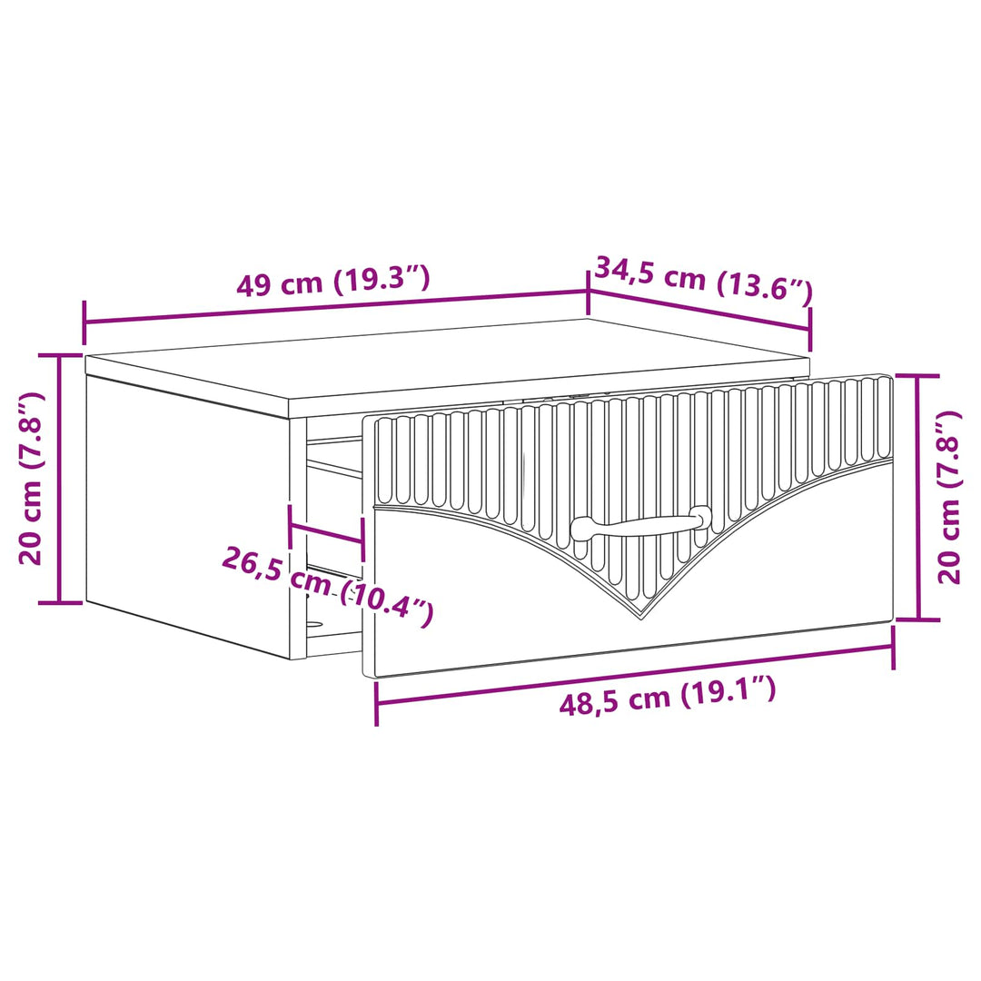 Væghængt Natbord 2 pcs Sort 49 x 34,5 x 20 cm Konstrueret træ