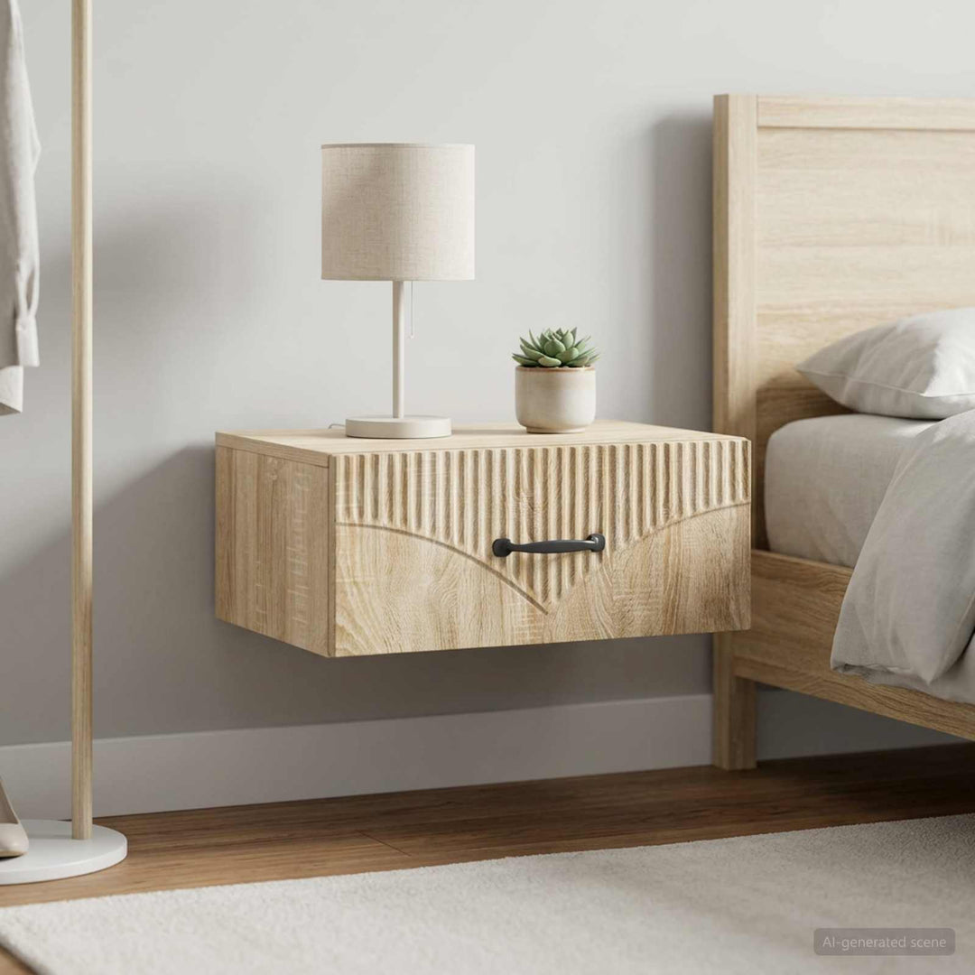 Væghængt Natbord med skuffe 2 pcs Sonoma-eg 49 x 34,5 x 20 cm