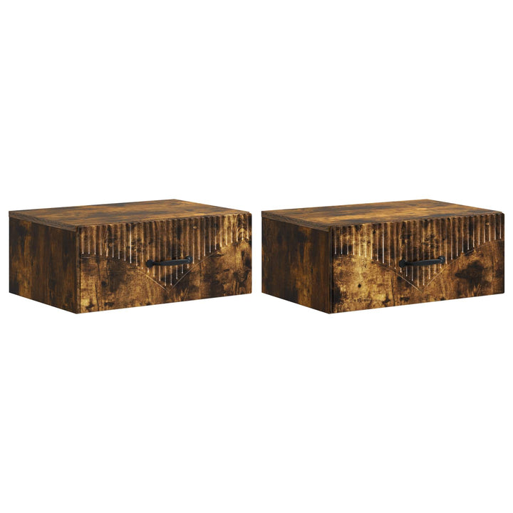 Væghængt Natbord med skuffe 2 pcs Røget eg 49 x 34,5 x 20 cm