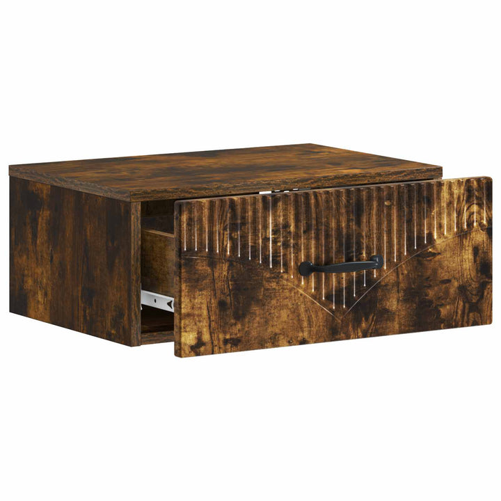 Væghængt Natbord med skuffe 2 pcs Røget eg 49 x 34,5 x 20 cm