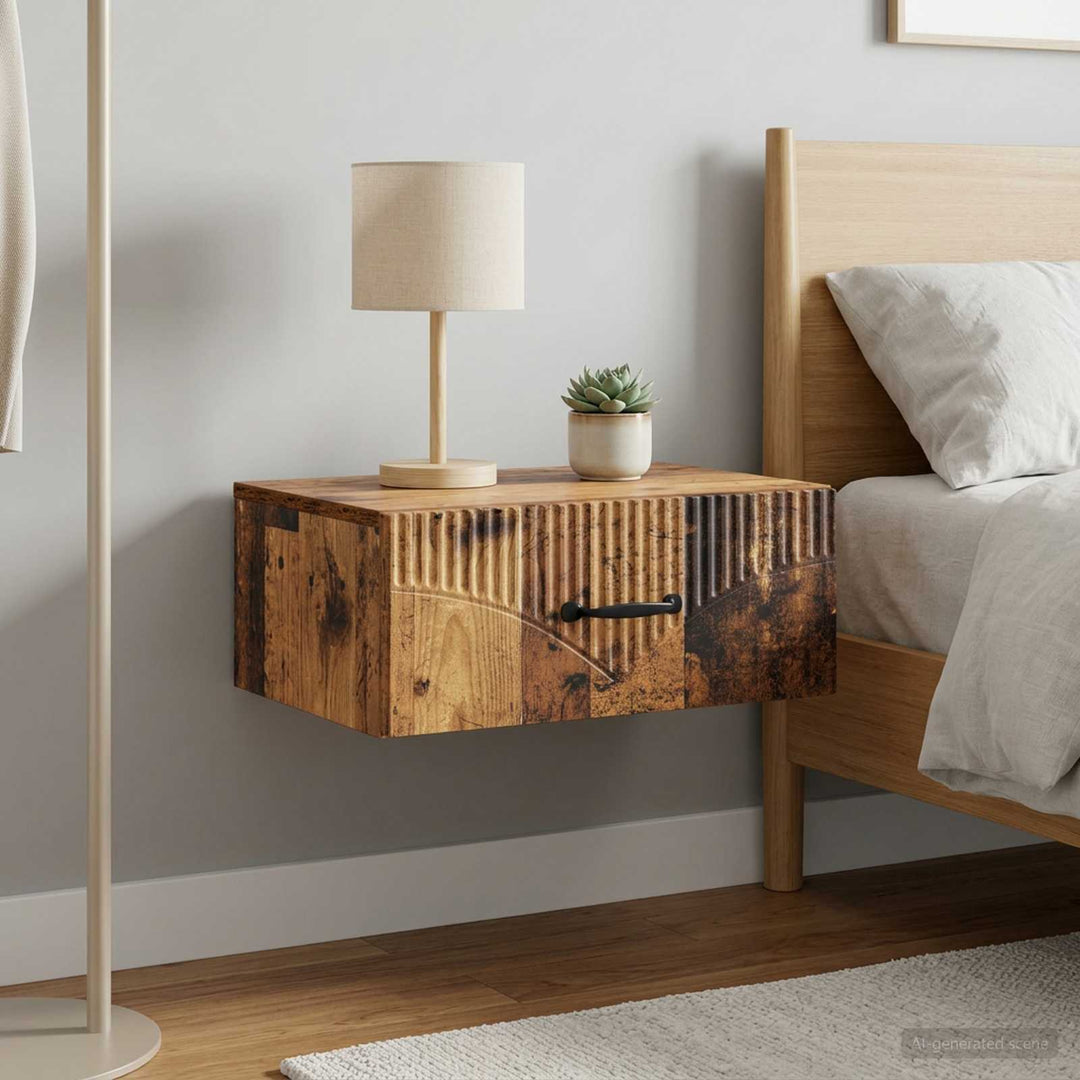 Væghængt Natbord med skuffe 2 pcs Gammelt træ 49 x 34,5 x 20 cm