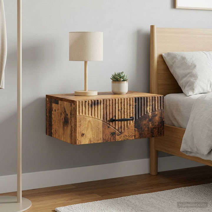 Væghængt Natbord med skuffe 2 pcs Gammelt træ 49 x 34,5 x 20 cm
