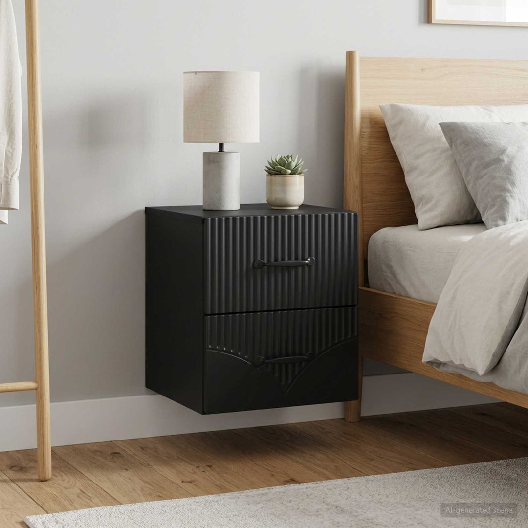 Væghængt Natbord 2 pcs Sort 34,5 x 33 x 40 cm Konstrueret træ