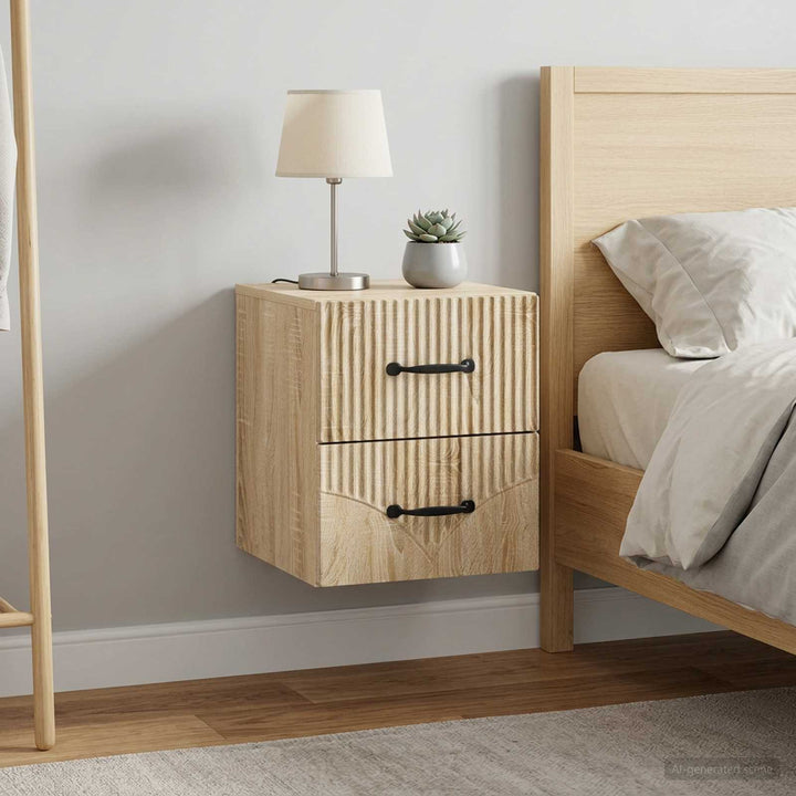 Væghængt Natbord med skuffe 2 pcs Sonoma-eg 34,5 x 33 x 40 cm