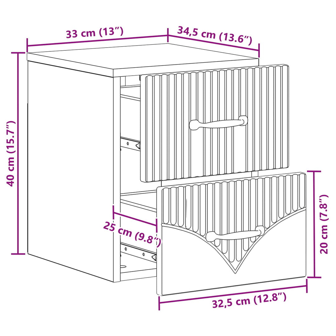 Væghængt Natbord Betongrå 34,5 x 33 x 40 cm Konstrueret træ
