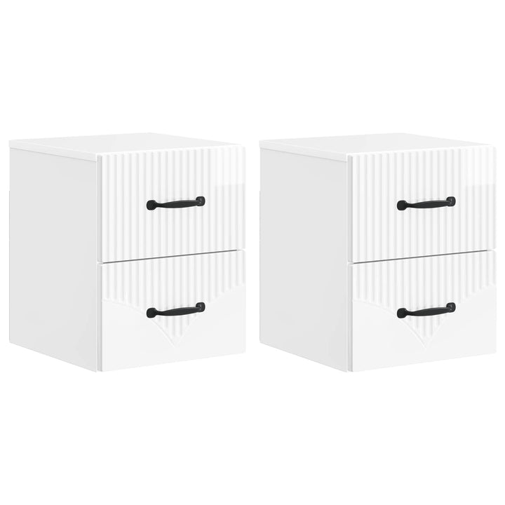 Væghængt Natbord 2 pcs Hvid højglans 34,5 x 33 x 40 cm
