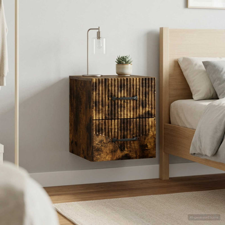 Væghængt Natbord med skuffe 2 pcs Røget eg 34,5 x 33 x 40 cm