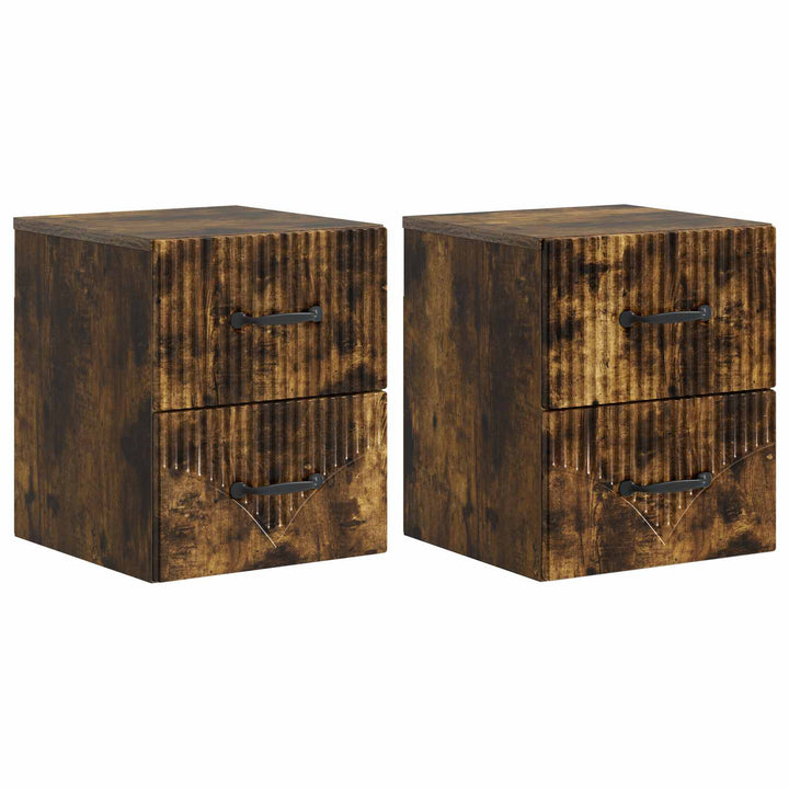 Væghængt Natbord med skuffe 2 pcs Røget eg 34,5 x 33 x 40 cm