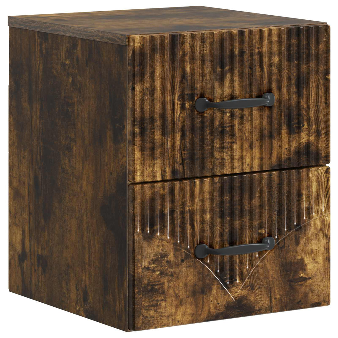 Væghængt Natbord med skuffe 2 pcs Røget eg 34,5 x 33 x 40 cm