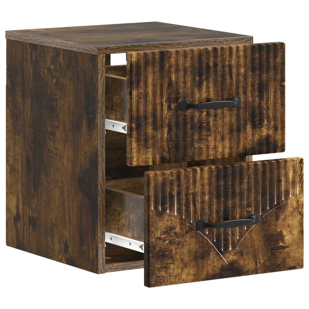 Væghængt Natbord med skuffe 2 pcs Røget eg 34,5 x 33 x 40 cm