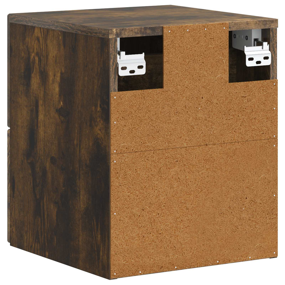 Væghængt Natbord med skuffe 2 pcs Røget eg 34,5 x 33 x 40 cm